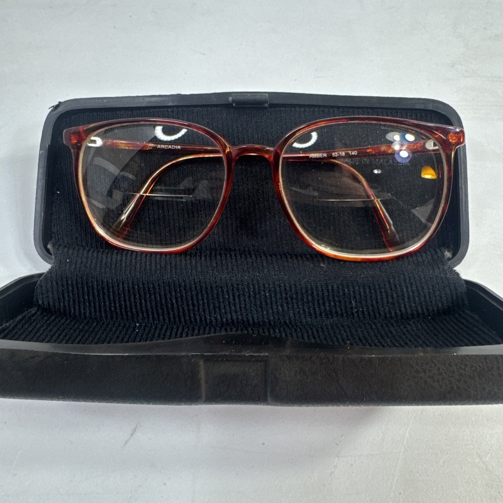 Vintage ARCADIA Eyeglasses‎ Frames ONLY 52-18 140MM Amber W/ Hard Case